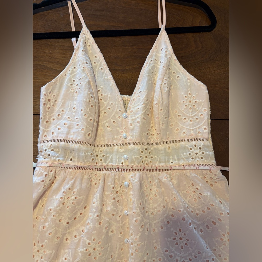 Peach Eyelet Dress with Pearl Buttons